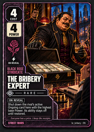 The Bribery Expert card: cost 4, power 4