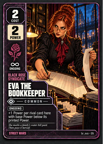 Eva the Bookkeeper card: cost 2, power 2