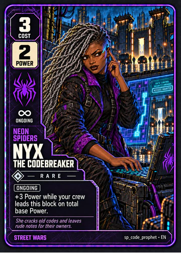 Nyx the Codebreaker card: cost 3, power 2