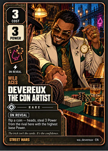 Devereux the Con Artist card: cost 3, power 3