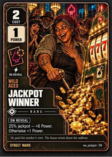Jackpot Winner card: cost 2, power 1